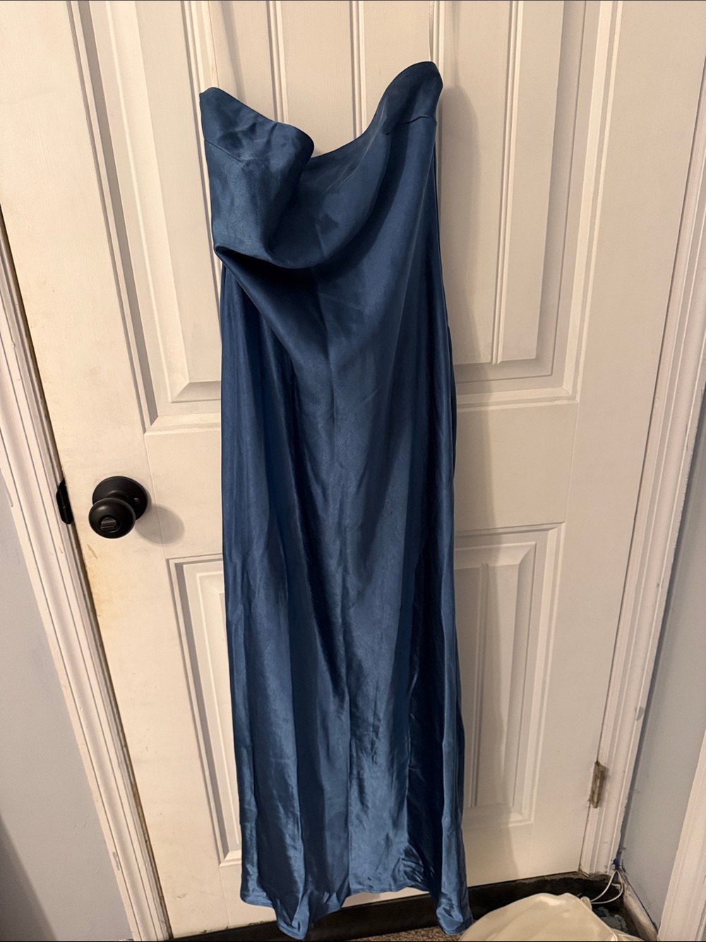 REVOLVE Navy Satin Strapless Slip Dress